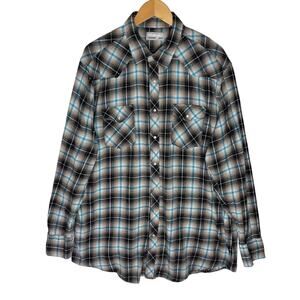 WRANGLER Wrancher Men’s Brown Plaid Snap Front Long Sleeve Flannel XL